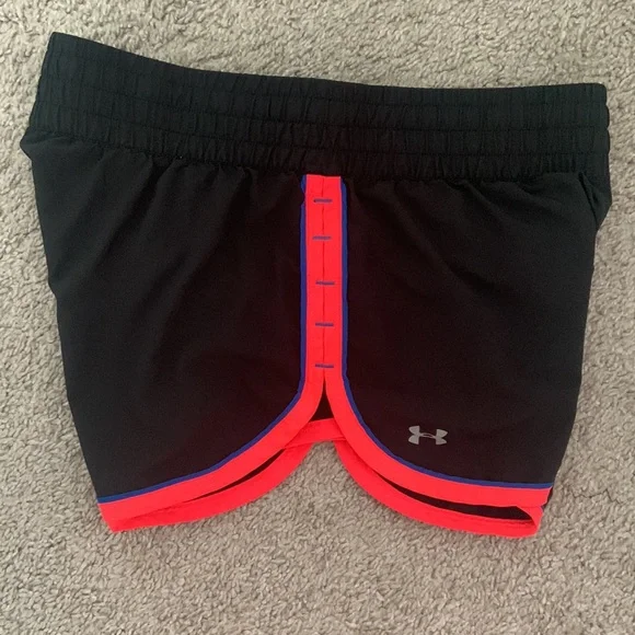 Black Under Armor Shorts with Neon Coral Trim - Picture 3 of 4
